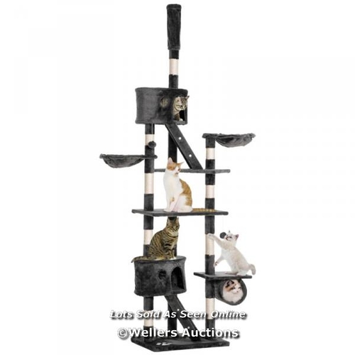 3227 - PAWHUT CAT TOWER FLOOR-TO-CEILING 240-260CM INDOOR CAT TREE, ADJUSTABLE CAT POST WITH CONDOS, RAMPS,... 