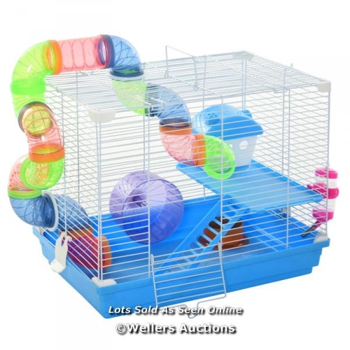 3229 - PAWHUT 2-TIER BEST HAMSTER CAGE, CARRY HANDLES, ANTI-PINNING, DETACHABLE PLASTIC TRAY, WITH EXERCISE... 