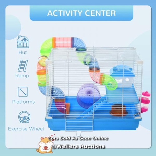 3229 - PAWHUT 2-TIER BEST HAMSTER CAGE, CARRY HANDLES, ANTI-PINNING, DETACHABLE PLASTIC TRAY, WITH EXERCISE... 