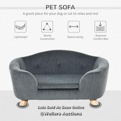 3230 - PAWHUT PET SOFA PUPPY KITTEN LOUNGE, W/ WOODEN FRAME, WASHABLE CUSHION, GREY / C