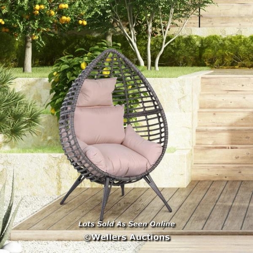 3238 - OUTSUNNY OUTDOOR EGG CHAIR, PE RATTAN TEARDROP CHAIR WITH FULL-BODY SOFT PADDED CUSHION