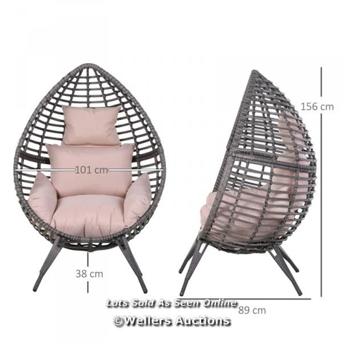 3238 - OUTSUNNY OUTDOOR EGG CHAIR, PE RATTAN TEARDROP CHAIR WITH FULL-BODY SOFT PADDED CUSHION