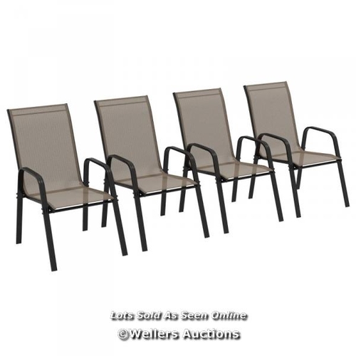 3241 - OUTSUNNY SET OF FOUR STACKABLE MESH SEAT CHAIRS - GREY / W1