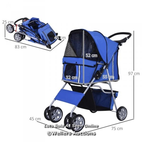 3254 - PAWHUT PET STROLLER FOR SMALL MINIATURE DOGS CATS FOLDABLE TRAVEL CARRIAGE WITH WHEELS ZIPPER ENTRY ... 