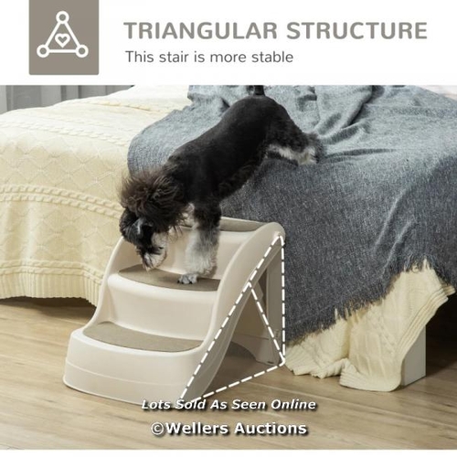 3256 - PAWHUT FOLDABLE PET STAIRS PORTABLE DOG STEPS 3-STEP DESIGN WITH NON-SLIP MATS FOR HIGH BEDS, SOFAS,... 