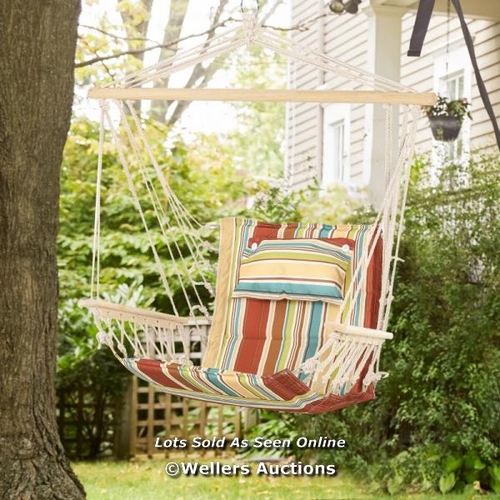 3273 - OUTSUNNY HANGING HAMMOCK CHAIR SWING CHAIR THICK ROPE FRAME SAFE WIDE SEAT INDOOR OUTDOOR HOME, PATI... 