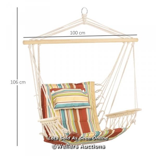 3273 - OUTSUNNY HANGING HAMMOCK CHAIR SWING CHAIR THICK ROPE FRAME SAFE WIDE SEAT INDOOR OUTDOOR HOME, PATI... 