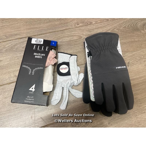 6132 - HEAD GLOVES, KIRKLAND GOLF GLOVE AND ELLE BRIEFS / F7