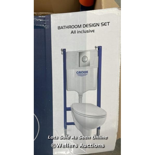 6197 - GROHE SOLIDO WALL HUNG TOILET 5-IN-1 SET / APPEARS NEW, DAMAGED TOILET BOWL - SEE IMAGES / MA