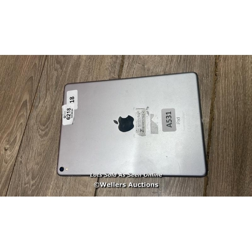 6218 - APPLE IPAD PRO 9.7 (2016) / A1673 / 32GB / SERIAL: DMPSP1NDHM9 / I-CLOUD (ACTIVATION) LOCKED / RESTO... 