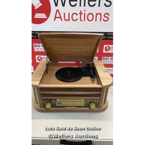 6742 - DENVER 8-IN-1 CD CASSETTE PLAYER RETRO WOODEN RECORD PLAYER HIFI SYSTEM - 3 SPEED VINYL TURNTABLE & ... 