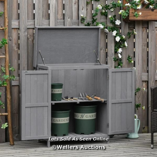 6569 - OUTSUNNY WOODEN GARDEN STORAGE SHED WITH HINGED ROOF AND SHELVES, OUTDOOR STORAGE CABINET CHEST, DOU... 