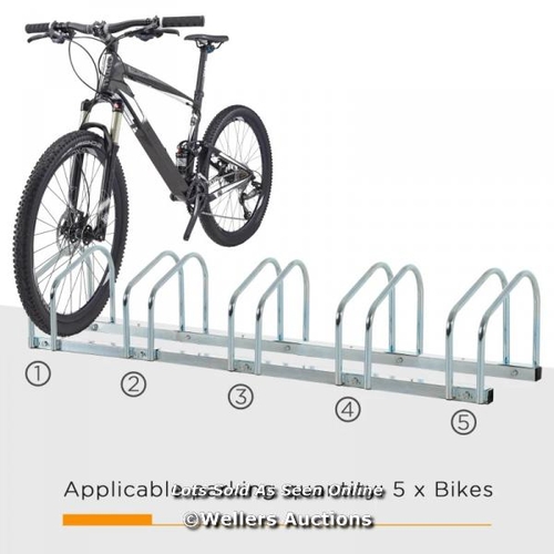 6573 - HOMCOM BIKE STAND PARKING RACK FLOOR OR WALL MOUNT BICYCLE CYCLE STORAGE LOCKING STAND (5 RACKS, SIL... 