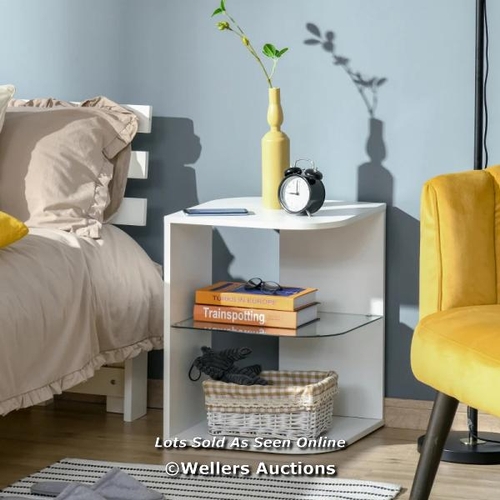 6574 - HOMCOM MODERN SIDE TABLE THREE LAYER BEDSIDE TABLE NIGHTSTAND WITH 2 STORAGE SHELVES, FOR LIVING ROO... 