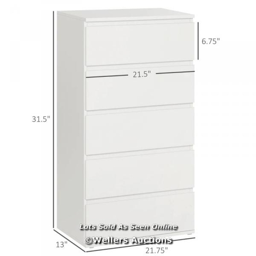 6577 - HOMCOM CHEST OF DRAWERS, 5 DRAWERS STORAGE CABINET FLOOR TOWER CUPBOARD FOR BEDROOM LIVING ROOM, WHI... 