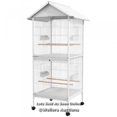 6584 - PAWHUT BUDGIE CAGE WITH ROLLING STAND, PERCHES, WHEELS, LARGE PARROT CAGE FOR FINCH, CANARY, BUDGIE,... 