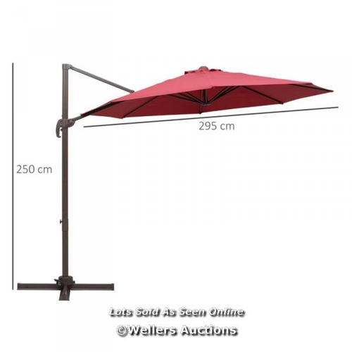 6588 - OUTSUNNY 3M CANTILEVER ALUMINIUM FRAME OUTDOOR GARDEN PARASOL WINE RED / P