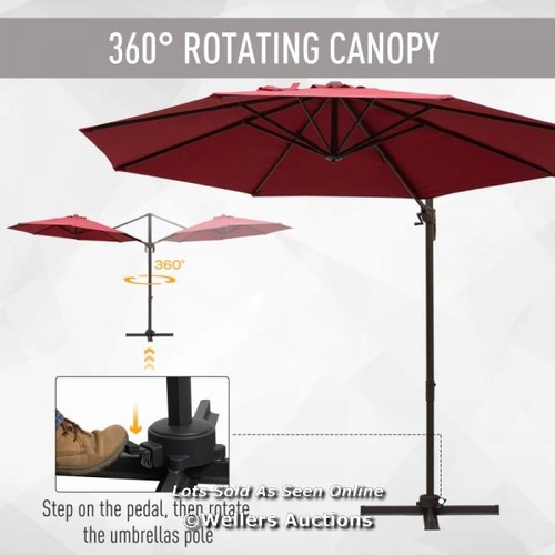 6588 - OUTSUNNY 3M CANTILEVER ALUMINIUM FRAME OUTDOOR GARDEN PARASOL WINE RED / P