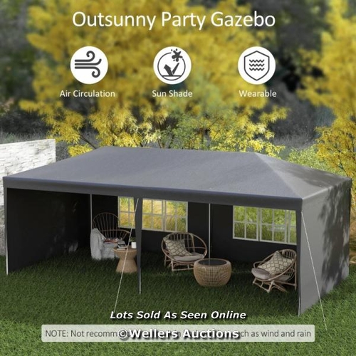 6589 - OUTSUNNY 6 X 3 M PARTY TENT GAZEBO MARQUEE OUTDOOR PATIO CANOPY SHELTER WITH WINDOWS AND SIDE PANELS... 