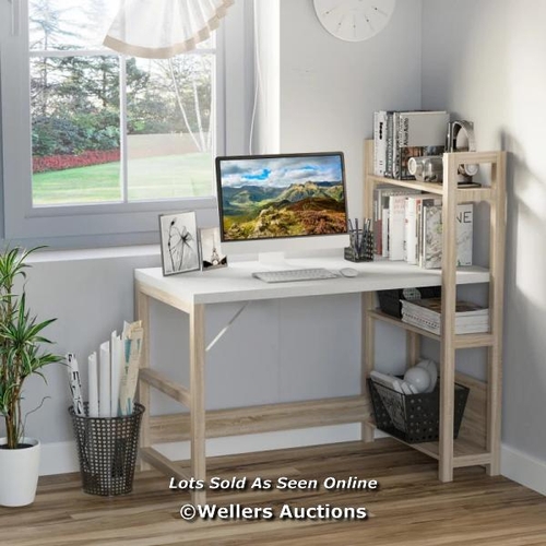 6590 - HOMCOM COMPUTER DESK WITH 3 TIER STORAGE SHELVES, 120CM WRITING TABLE FOR HOME OFFICE, STUDY, BEDROO... 