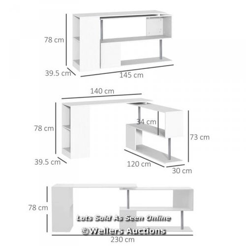 6592 - HOMCOM 360 DEGREE ROTATING CORNER DESK STORAGE SHELF COMBO LAPTOP WORKSTATION WOOD L SHAPED TABLE HO... 