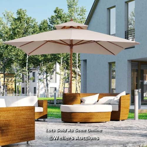 6596 - OUTSUNNY 3 X 3 METRE PATIO PARASOL GARDEN UMBRELLAS SUNSHADE OUTDOOR WOODEN PARASOL CANOPY DOUBLE TI... 