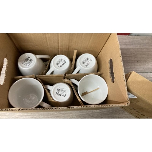 21 - PORCELAIN MUG SET / 9 MUGS ONLY / ONE HAS A CHIP / E8