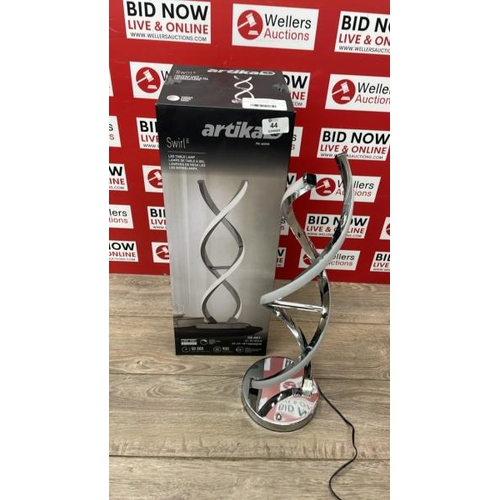 44 - ARTIKA CHROME SWIRL LED TABLE LAMP / POWERS UP /APPEARS NEW / E9
