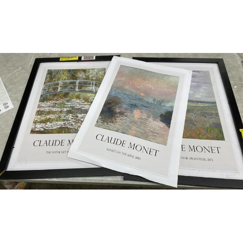 8316 - 3X CLAUDE MONET PRINTS - 2 WITH FRAMES / C28