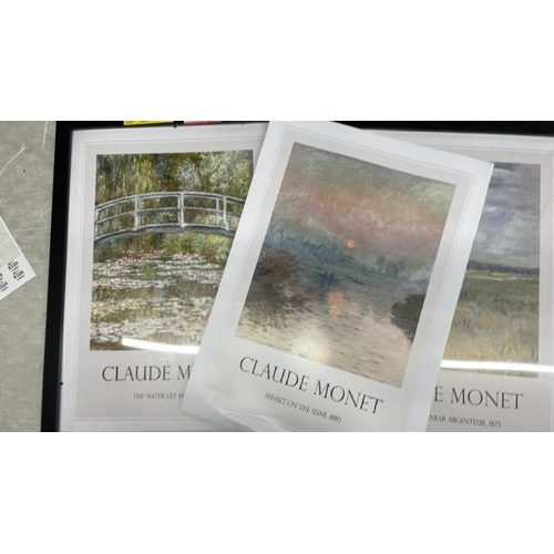 8316 - 3X CLAUDE MONET PRINTS - 2 WITH FRAMES / C28