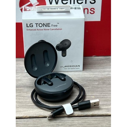 8543 - LG UFP5 WIRELESS EARBUDS / POWERS UP & CONNECTS VIA BLUETOOTH WITH SOUND / SIGNS OF USE / WITH CHARG... 