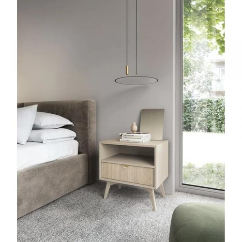 8017 - MIKADO LIVING ALCESTA  MANUFACTURED WOOD BEDSIDE TABLE / COLOUR: BEIGE MATT/OAK SCANDI / RRP: £114.9... 