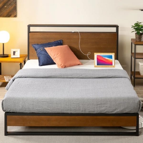 8036 - BLUE ELEPHANT CARA INDUSTRIAL BED FRAME WITH SMART USB SHELF HEADBOARD / MATTRESS SIZE: SINGLE (3') ... 