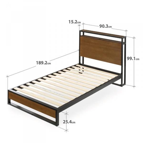 8036 - BLUE ELEPHANT CARA INDUSTRIAL BED FRAME WITH SMART USB SHELF HEADBOARD / MATTRESS SIZE: SINGLE (3') ... 