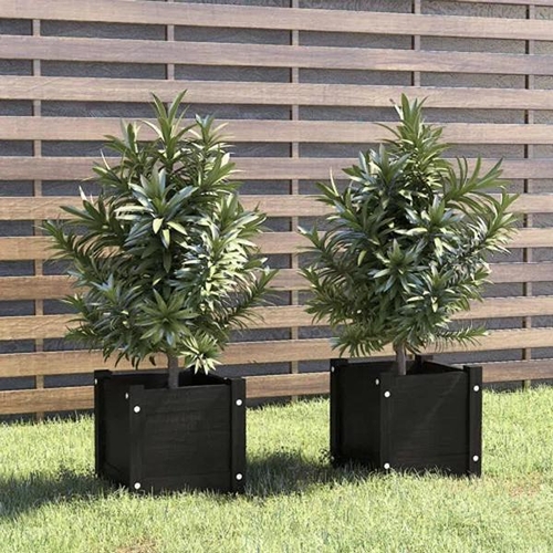 8049 - DAKOTA FIELDS DAKOTA FIELDS GARDEN PLANTERS 2 PCS BLACK 40X40X70 CM SOLID PINEWOOD /  COLOUR: GREY, ... 