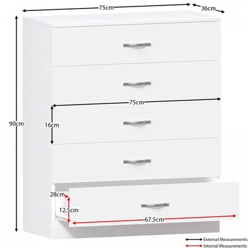 8069 - HASHTAG HOME MAYBERY 5 DRAWER 75CM W CHEST OF DRAWERS / COLOUR: WHITE / RRP: �74.99 / C2