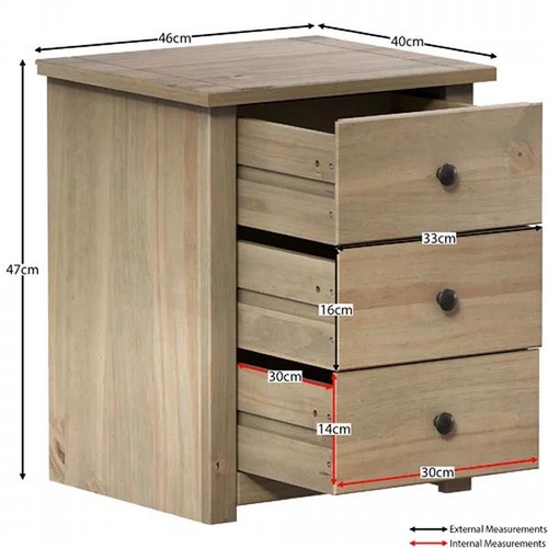 8070 - BRAMBLY COTTAGE SOMERS 3 DRAWER SOLID WOOD BEDSIDE TABLE, BEDROOM STORAGE CABINET  / RRP: �49.99 / C... 