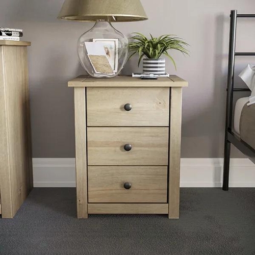 8070 - BRAMBLY COTTAGE SOMERS 3 DRAWER SOLID WOOD BEDSIDE TABLE, BEDROOM STORAGE CABINET  / RRP: �49.99 / C... 