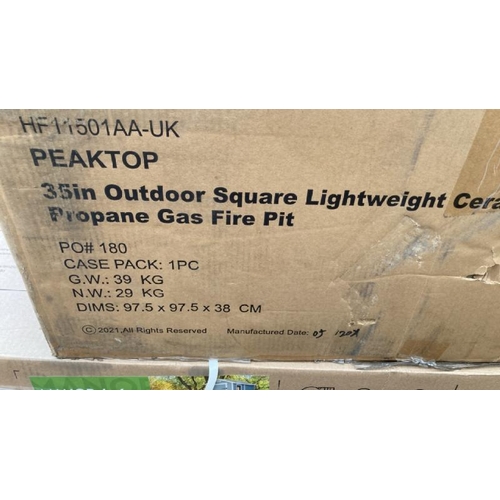 8155 - PEAKTOP 35INCH OUTDOOR SQUARE LIGHTWEIGHT CERAMIC PROPANE GAS FIRE PIT / RRP: £258