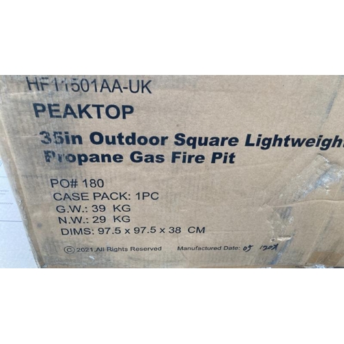 8156 - PEAKTOP 35INCH OUTDOOR SQUARE LIGHTWEIGHT CERAMIC PROPANE GAS FIRE PIT / RRP: £258