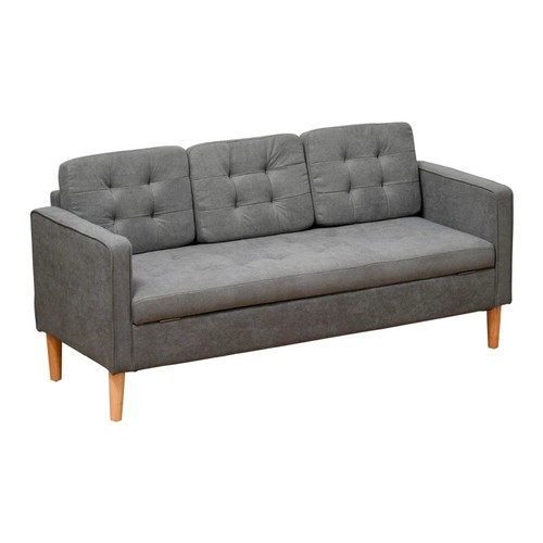 1199 - MODERN 3 SEATER SOFA WITH HIDDEN STORAGE, 169CM TUFTED COTTON COUCH WITH WOOD LEGS, COMPACT SOFA FOR... 