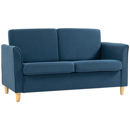 1202 - COMPACT LOVESEAT SOFA, MODERN 2 SEATER SOFA FOR LIVING ROOM WITH WOOD LEGS AND ARMRESTS, BLUE