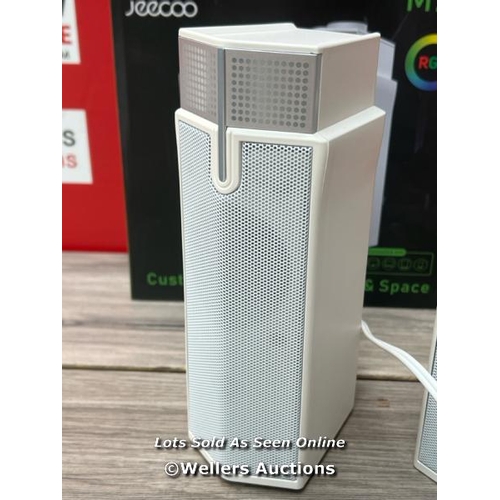 8472 - JEECOO M20 PC SPEAKERS WHITE, PC SPEAKER WITH RGB LIGHTING, REMOVABLE PC SOUNDBAR BLUETOOTH MONITOR ... 