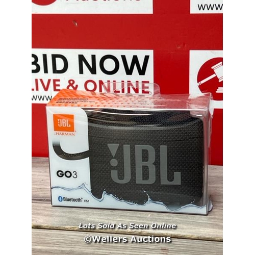 8498 - JBL GO 3 - WIRELESS BLUETOOTH PORTABLE SPEAKER WITH INTEGRATED LOOP FOR TRAVEL WITH USB C CHARGING C... 