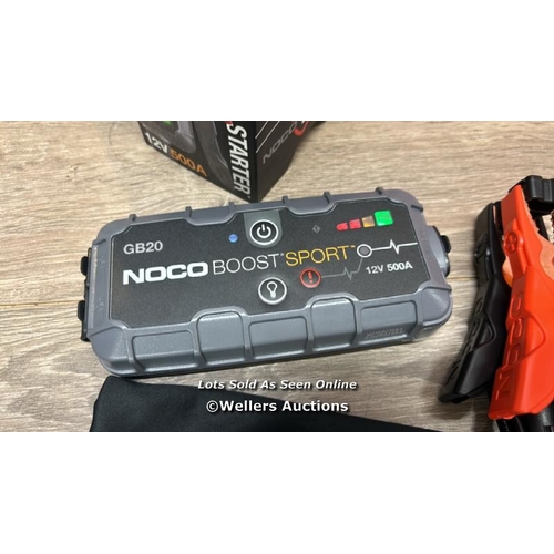 8607 - NOCO BOOST SPORT GB20 500A ULTRASAFE CAR JUMP STARTER, JUMP STARTER POWER PACK / APPEARS NEW OPEN BO... 