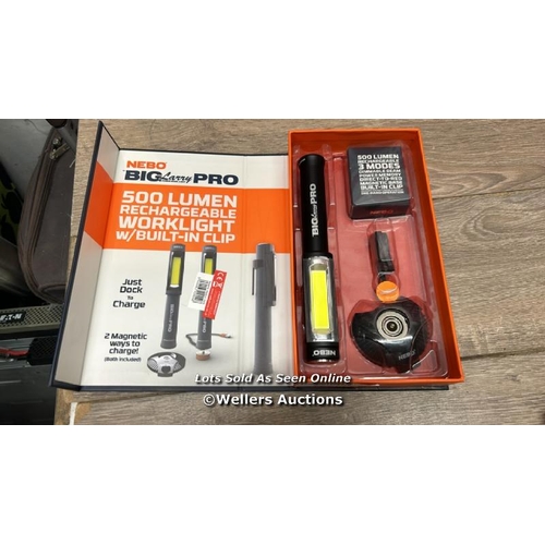 8608 - NEBO NE6640 BIG LARRY PRO FLASHLIGHT, HIGH POWER 500 LUMEN WORK LIGHT / APPEARS NEW OPEN BOX / B10