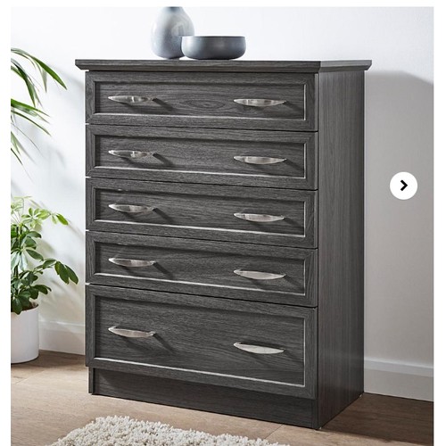 8421 - AT HOME COLLECTION KINGSTON 5 DRAWER / GREY/OAK / RRP 149 / APPEARS NEW OPEN BOX / BD1