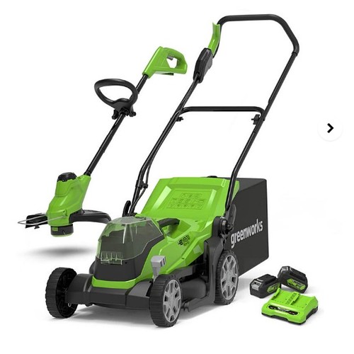 8437 - Greenworks 48V 36cm Cordless Brushless Lawnmower & 25cm Line Trimmer / RRP 379.99 / APPEARS NEW OPEN... 