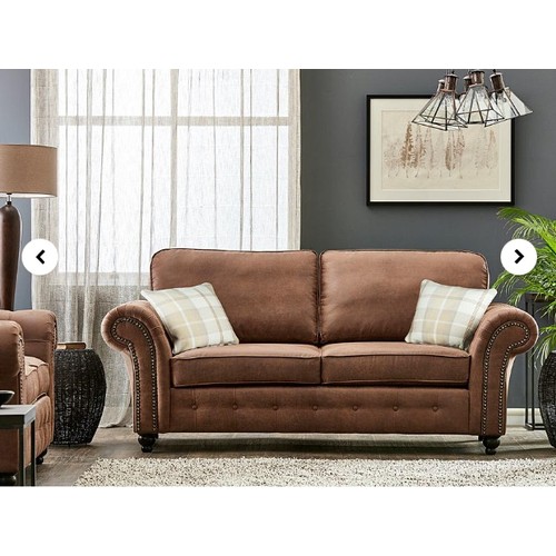 8452 - OAKLAND 3 SEATER BROWN SOFT FAUX LEATHER SOFA / H.98 x W.212 x D.96 cm / RRP 899 / APPEARS NEW OPEN ... 