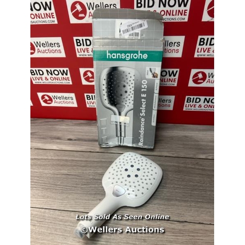 6105 - HANSGROHE RAINDANCE SELECT E 150 HAND SHOWER, 3 SPRAY MODES, WHITE/CHROME / G7